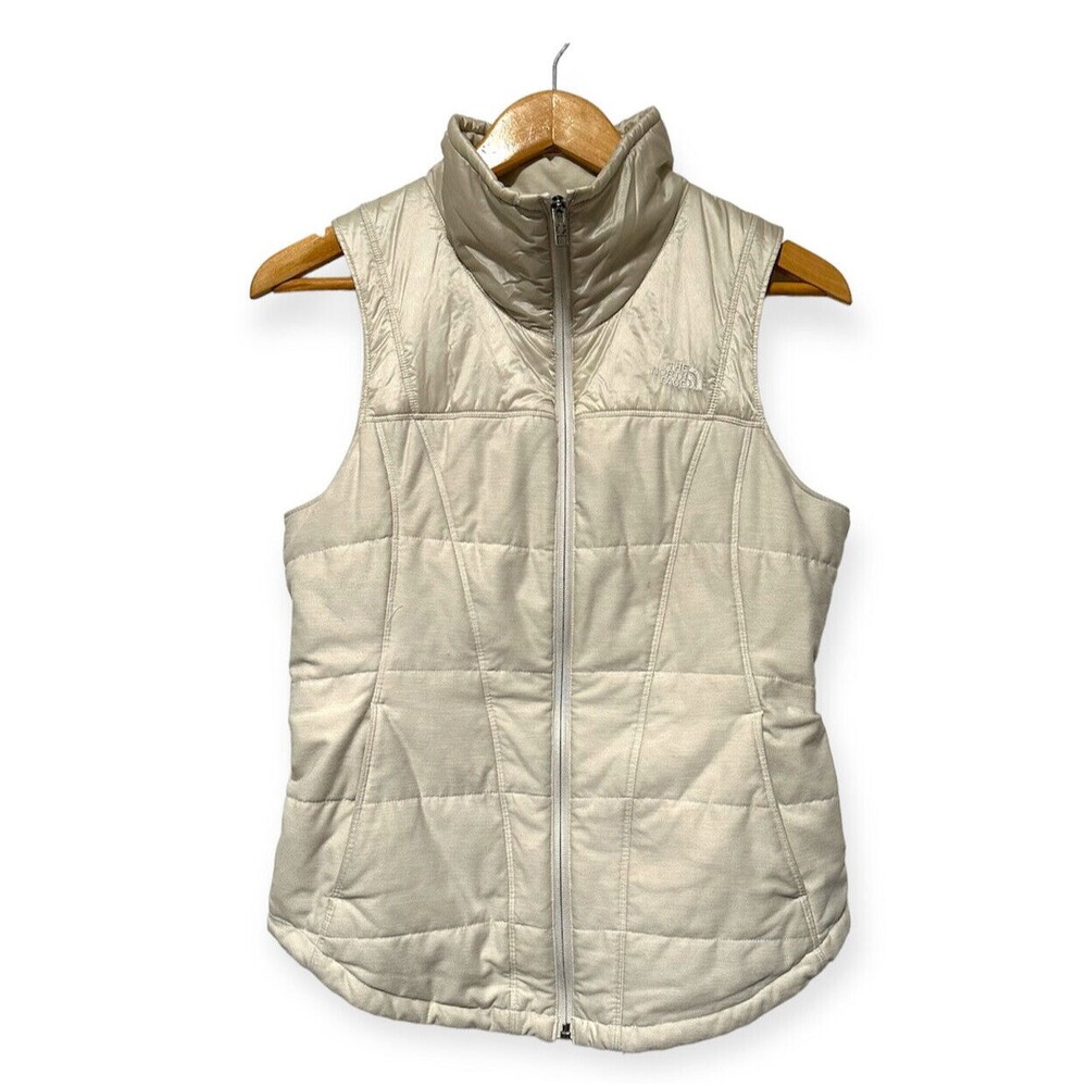 The North Face Vest Womens Small Cream Full Zip Quilted Outerwear Hiking